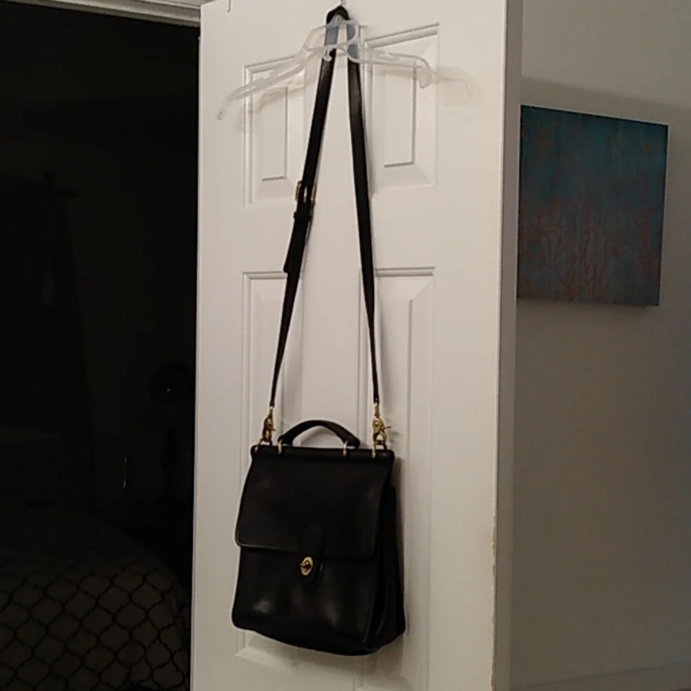 Coach Black Leather Top-Handle Crossbody with Gold Hardware